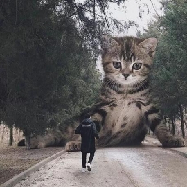 当他养了一只3米高的猫咪后 治愈了全世界